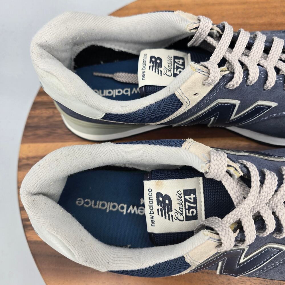 New Balance 574 Shoes Mens 9.5 D Navy Blue Suede Leather Athletic Sneakers - Picture 6 of 9
